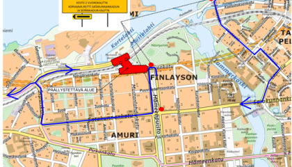 Näsijarvenkadun kiertoliittymän päällystyöt kartalla elokuussa 2024