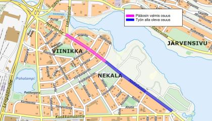 Nekalantien katutyöt 2024 kartalla