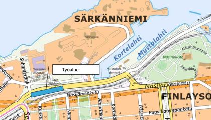 Paasikivenkadun puunkaatotyö kartalla.