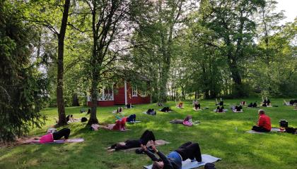 Puistojoogaajia Haiharan puistossa.