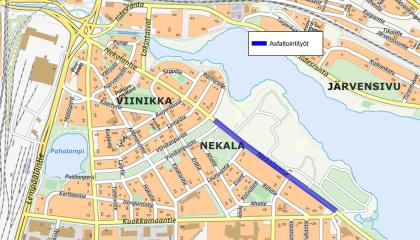 Nekalantietä päällystetään syksyllä 2024 osuudella Viinikanpuisto-Kuokkamaantie.