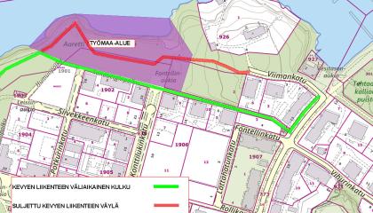 Härmälänrannan liikennejärjestelyt kartalla.
