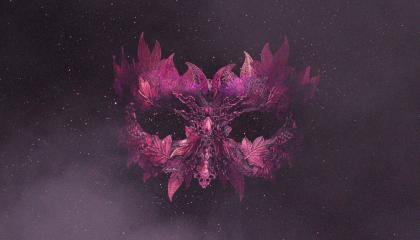 Tyhjä naamio tummalla taustalla.