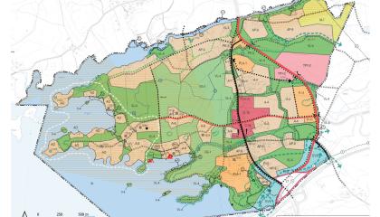 Yleiskaavakartta, jossa merkitty eri väreillä eri alueiden toimintoja.