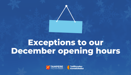 A dark blue background is filled with pale snowflakes. Text: exceptions to our December opening hours.