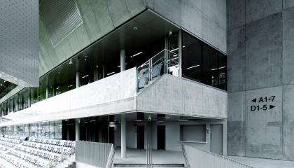 A lot of grey concrete structures have been used in the construction of Tammela stadium. 
