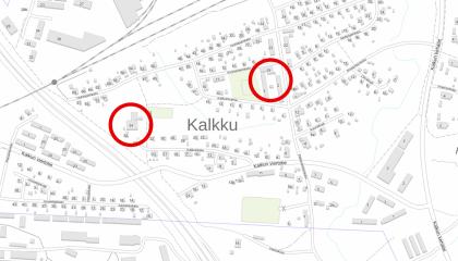 Karttakuva, jossa merkitty Kalkun koulun ja päiväkodin nykyiset sijainnit