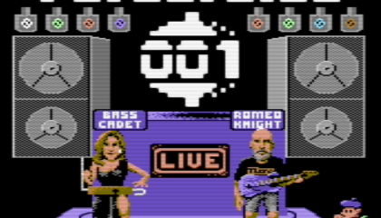 Kaksi animoitua hahmoa soitinten kanssa lavalla.