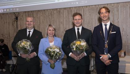 Tampereen pormestari ja apulaispormestarit kuvassa.