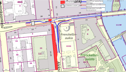 Aleksis Kiven kadun ja Satakunnankadun risteyksen liikennejärjestelyt syyskuun lopulla 2025.