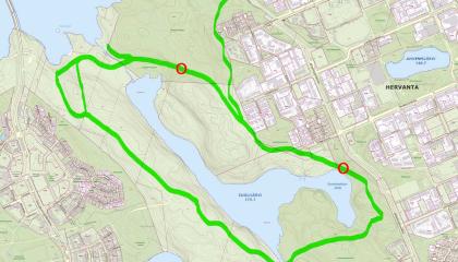 Suolijarven ulkoilureitin raivuutyö kartalla.