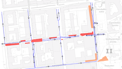 Kartta Puutarhakadun työmaan aiheuttamista liikennejärjestelyistä lokakuun 16. alkaen.