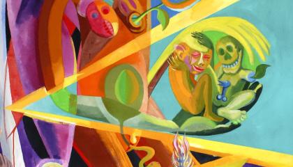 Värikkään maalauksen yksityiskohta.