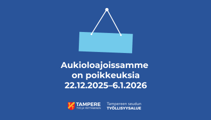 Kuvassa on ovikyltin kuva. Tekstissä lukee Aukioloajoissamme on poikkeuksia 22.12.2025 - 5.1.2026.