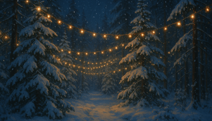 Kuvituskuva jouluisesta metsästä.