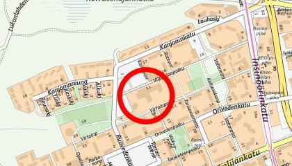 Karttakuva Kanjonin koulutalon sijainnista.