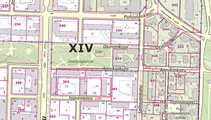 Osmonpuiston puunkaatotyön kohta kartalla.