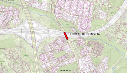 Turtolan risteyssilta vahvistettuna karttakuvassa.
