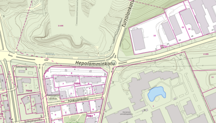Hepolamminkadun ja Turtolankadun risteys karttakuvassa.