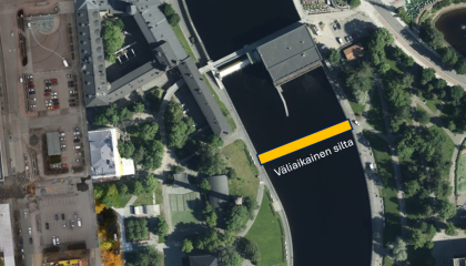 Valssipadonraitin väliaikaisen silta merkattuna karttakuvaan.