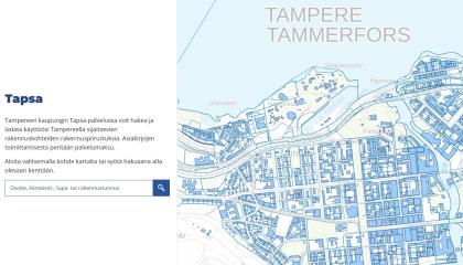 Tapsa-myyntipalvelun etusivu, jossa näkyy Tampereen kartta.
