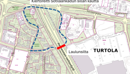 Turtolan Laulunsillan kulkureitit remontin aikana.
