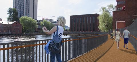 Takon tehtaan edessä avautuva uusi kävelysilta