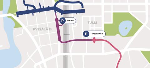 Viinikankadulta lähtevä maanalainen ajoyhteys, joka yhdistyy Rautatienkadun alle tulevaan P-Hämpin laajennukseen. 