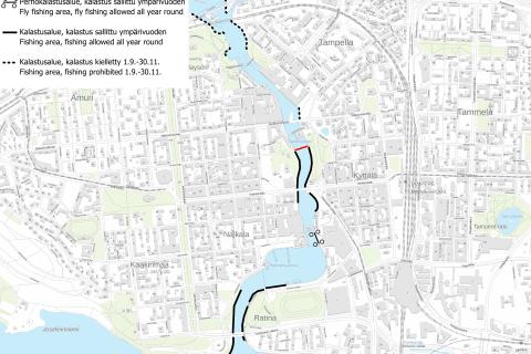 Tammerkosken kalastusalue kartalla.