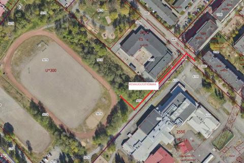 Vesihuoltotyö Lielahden koulun ja päiväkodin läheisyydessä kartalla. 