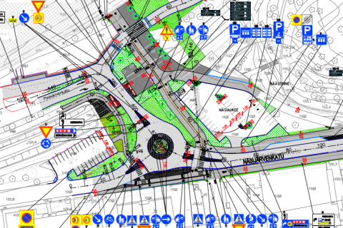 Näsijärvenkadun ja Paasikiventien välinen kiertoliittymä katusuunnitelmakuvassa. 