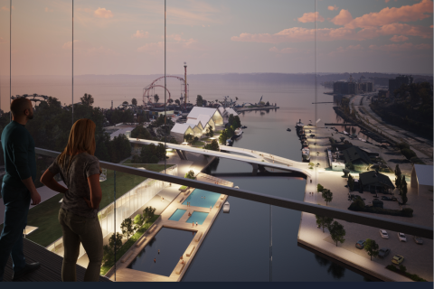 Mustalahden satama ja Näsijärvi uudesta hotellista katsottuna.