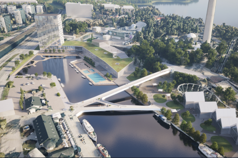 Mustalahden yli haarautuva Särkänsilta