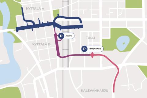 Viinikankadulta lähtevä maanalainen ajoyhteys, joka yhdistyy Rautatienkadun alle tulevaan P-Hämpin laajennukseen. 
