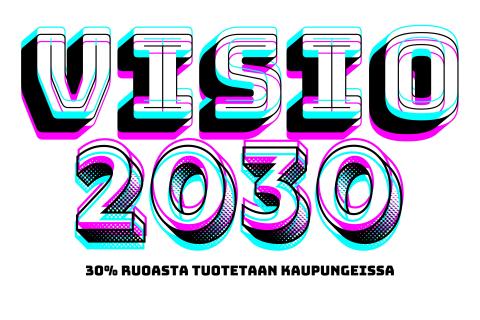 Visio 2030 -teksti vaaleansinisellä, pinkillä ja mustalla kirjoitettuna.