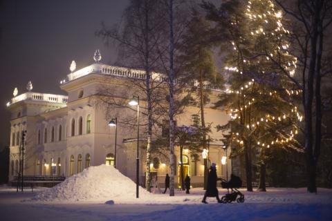 Museum Milavida and a christmas tree in winter.