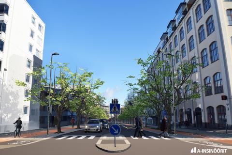 Havainnekuva Satamakadun ja Koulukadun liittymäalueelta