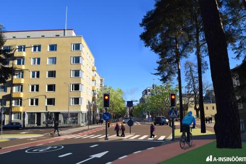 Havainnekuva, Satamakadun, Koulukadun, Laiskolankujan liittymäalueelta