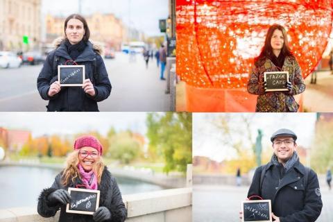 A collage of four people standindg in individual photos.