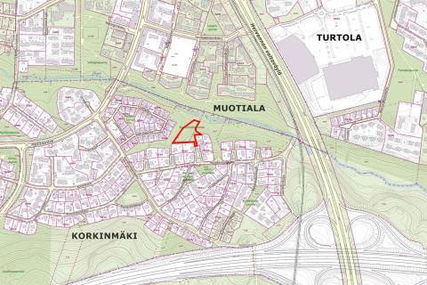 Korkinmäenpuiston tulevan käytävän sijanti kartalla.
