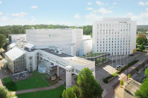 Aerial view of Tampere hall in the summer time.