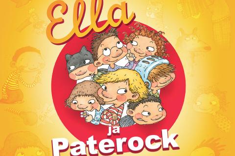 Ella ja Paterock -nimisen kirjan kansikuva, jossa piirroskuvia veikeistä lapsista.