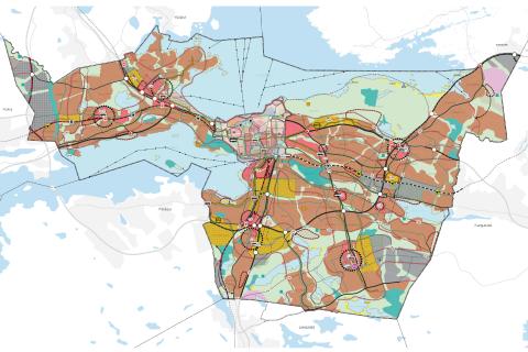Tampereen kantakaupungin yleiskaavayhdistelmän kartta 1, yhdyskuntarakenne.