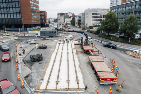 Construction site at the Hatanpää and Tampere highways roundabout in the fall.