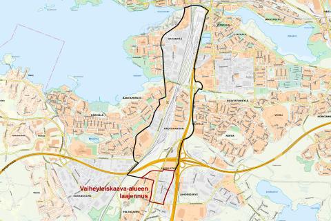 Eteläisen vaiheyleiskaavan 2025–2029 suunnittelualue sijaitsee keskustan eteläpuolella nykyisellä järjestelyratapihalla ja sen lähiympäristössä. Alue rajautuu pohjoisessa Viinikanojaan ja etelässä Automiehenkatuun.