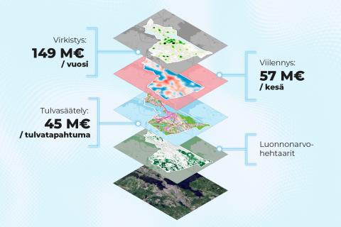 Infograafi, joka esittää ekosysteemitilinpidon tulokset. 