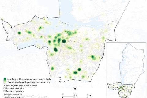Results of Tampere recreational survey on map.