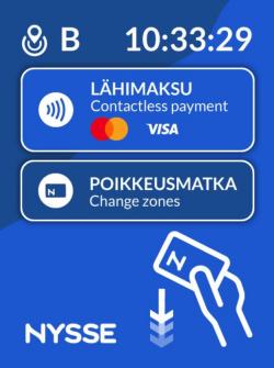 Uusittu lippulaite näyttää lähimaksu- ja poikkeusmatkatoiminnot selkästi omina laatikkoinaan.