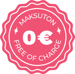 Pyöreä leimakuva, jossa lukee "Maksuton 0 €".