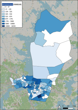 Recreational value of nature in different areas in Tampere.